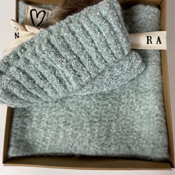 New Rae Dunn Blessed Hat and Scarf Set In Box Blue Turquoise main image 5